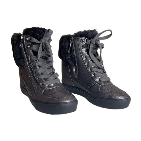Guess Dustyn Faux Fur Hidden Wedge Sneaker Ankle Boots Size 6.5 - Picture 1 of 16